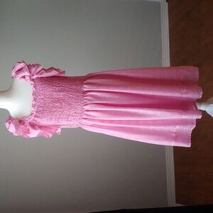 Pink Ruffle Sleeve Smocked Midi Dress